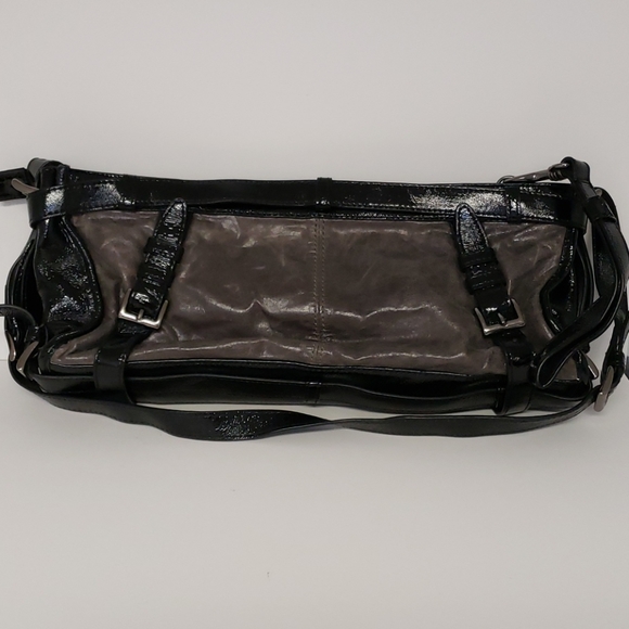 Black patent leather trimmed studded clutch - Picture 2 of 3